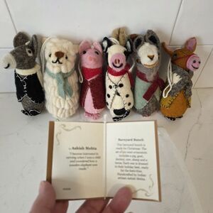 Felted  Wool Animal Ornaments 6 pc Barnyard Pig Sheep Horse Cow Goat Folk Art